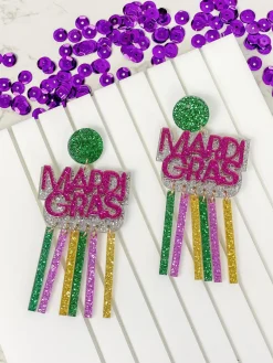 'Mardi Gras' Glitter Dangle Earrings
