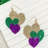 Mardi Gras Glitter Heart Dangle Earrings