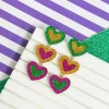 Mardi Gras Glitter Heart Dangle Earrings