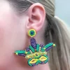 Mardi Gras Mask Beaded Dangle Earrings