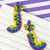 Mardi Gras Music Note Beaded Dangle Earrings