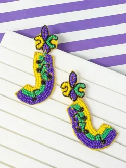 Mardi Gras Music Note Beaded Dangle Earrings