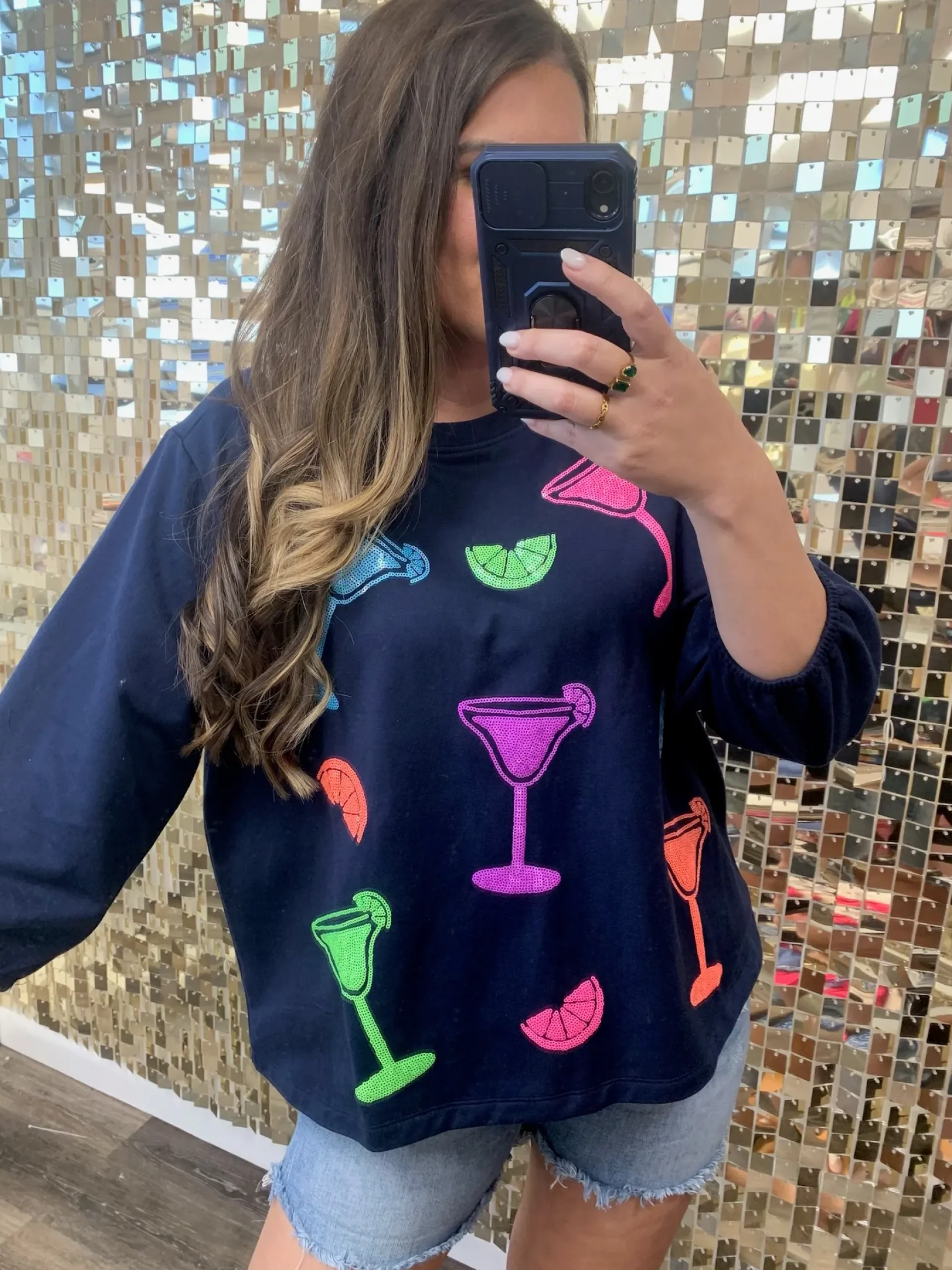 Margarita Sparkle Sweatshirt - Navy by Mud Pie