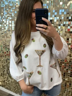 Martini Sparkle Sweatshirt - White by Mud Pie