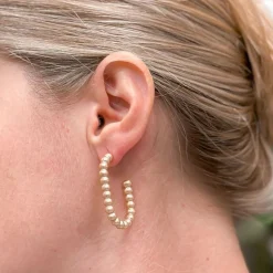 Matte Ball Oval Hoop Earrings - Gold