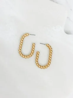 Matte Ball Oval Hoop Earrings - Gold