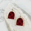 Matte Buffalo Check Dangle Earrings - Red