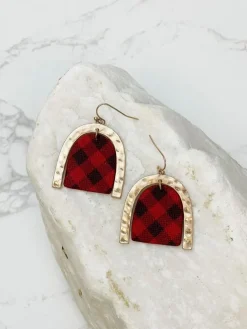 Matte Buffalo Check Dangle Earrings - Red