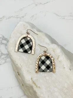 Matte Buffalo Check Dangle Earrings - Black