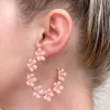 Matte Flower Hoop Earrings - Pink