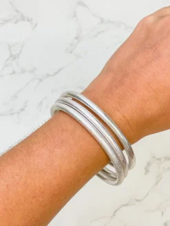 Matte Metal Bangle Set - Silver