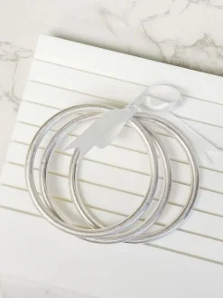 Matte Metal Bangle Set - Silver