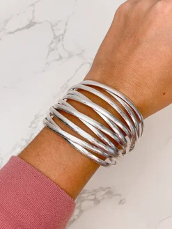 Matte Metal Bold Cuff Bracelet - Silver