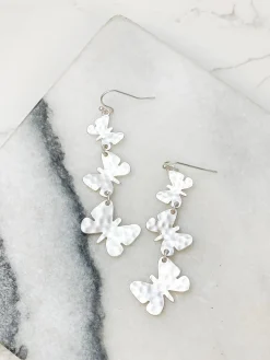 Matte Metal Butterfly Dangle Earrings - Silver