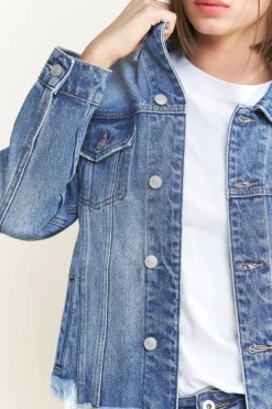 Medium Wash Oversized Denim Jacket By Mica Denim (Ships in 2-3 Weeks)