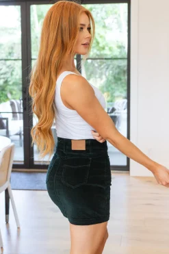 Melinda Corduroy Patch Pocket Skirt in Emerald by Judy Blue