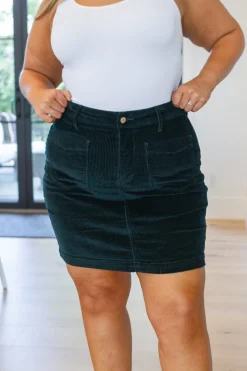 Melinda Corduroy Patch Pocket Skirt in Emerald by Judy Blue