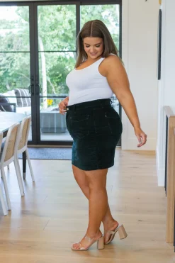 Melinda Corduroy Patch Pocket Skirt in Emerald by Judy Blue