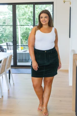 Melinda Corduroy Patch Pocket Skirt in Emerald by Judy Blue