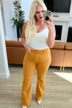 Melinda High Rise Control Top Flare Jeans in Marigold by Judy Blue