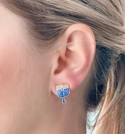 Menorah Signature Enamel Stud Earrings