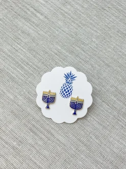 Menorah Signature Enamel Stud Earrings