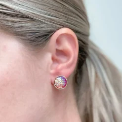 Mermaid Scale Statement Stud Earrings - Red