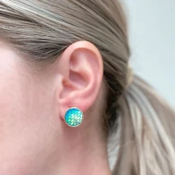 Mermaid Scale Statement Stud Earrings - Green