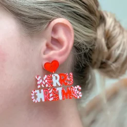 'Merry Christmas' Acrylic Dangle Earrings