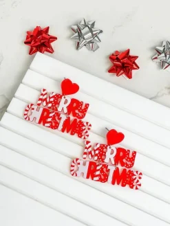 'Merry Christmas' Acrylic Dangle Earrings