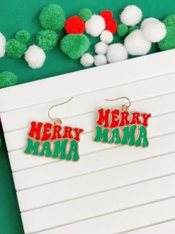 'Merry Mama' Enamel Dangle Earrings