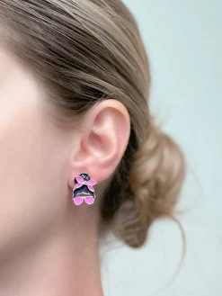 Messy Bun Enamel Stud Earrings - Pink