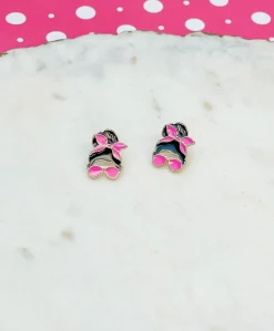 Messy Bun Enamel Stud Earrings - Pink