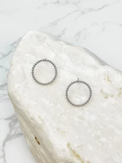 Metal Circle Post Earrings - Silver