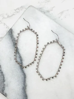 Metal Studded Drop Earrings - Silver