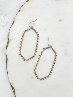 Metal Studded Drop Earrings - Two Tone