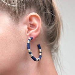 Metallic Suede Hoop Earrings - Dark Navy Blue