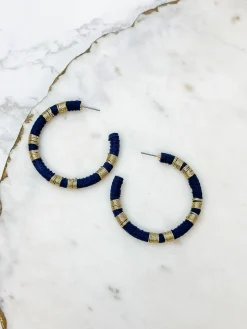 Metallic Suede Hoop Earrings - Dark Navy Blue