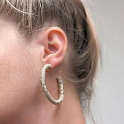 Metallic Suede Hoop Earrings - Taupe