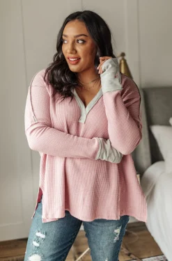 Mia Waffle Knit Long Sleeve In Pink