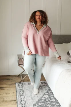 Mia Waffle Knit Long Sleeve In Pink