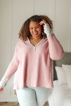 Mia Waffle Knit Long Sleeve In Pink