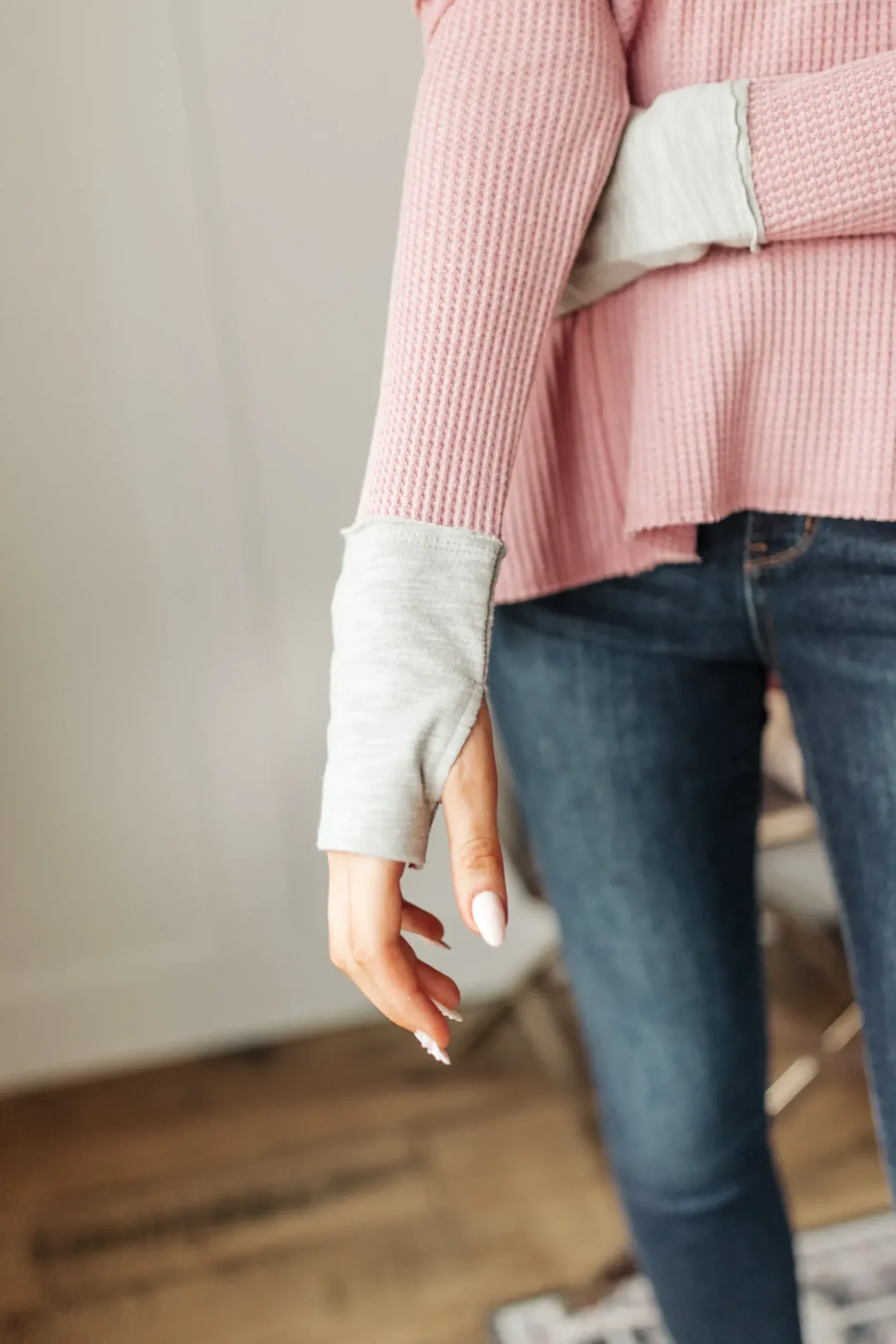 Mia Waffle Knit Long Sleeve In Pink