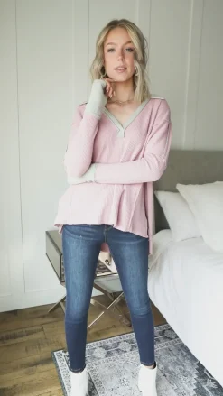 Mia Waffle Knit Long Sleeve In Pink