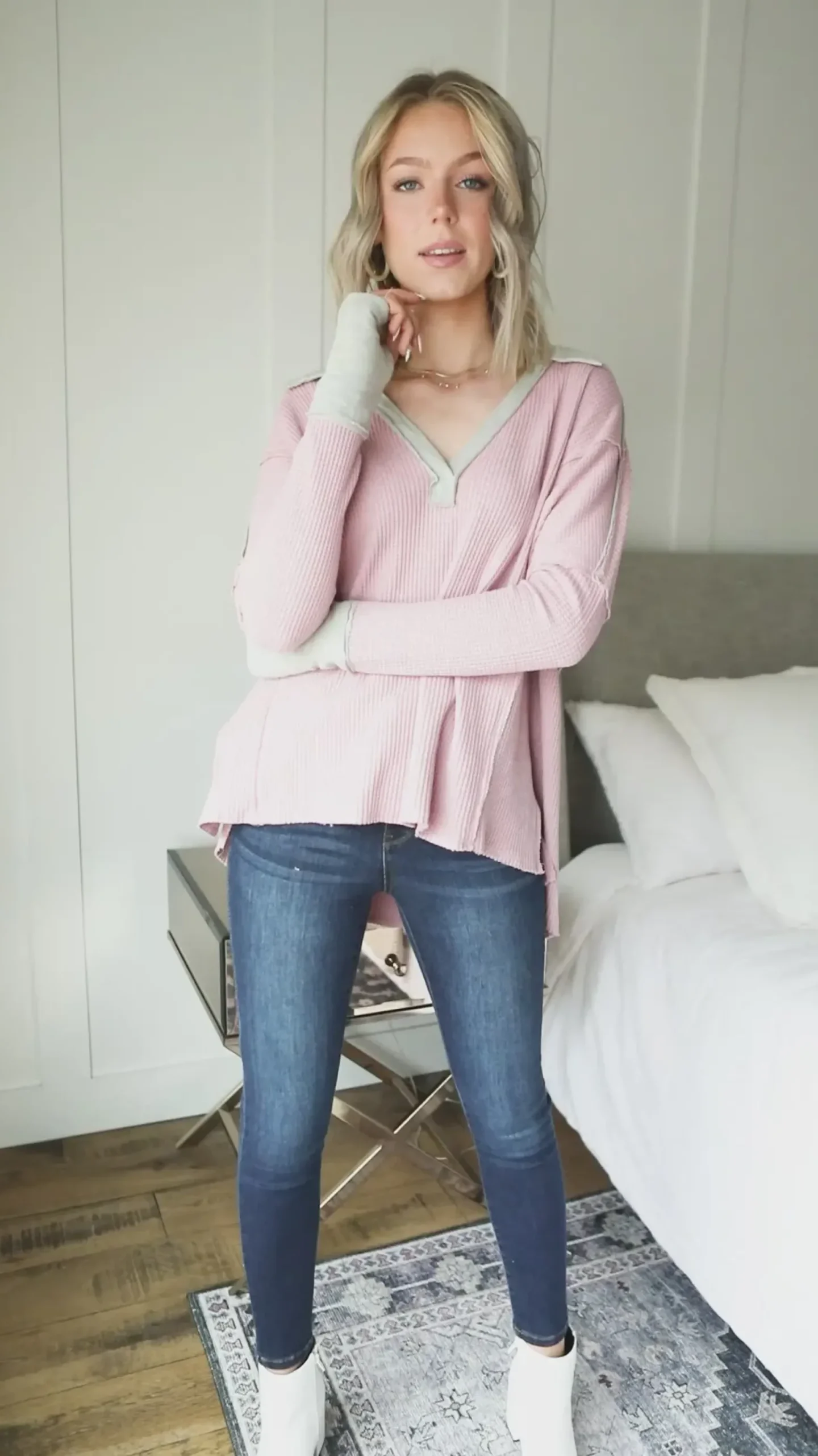 Mia Waffle Knit Long Sleeve In Pink