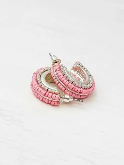 Micaela Seed Bead Petite Hoop Earrings - Pink