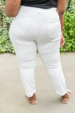 Mid-Rise Boyfriend Destroyed White Jeans by Judy Blue