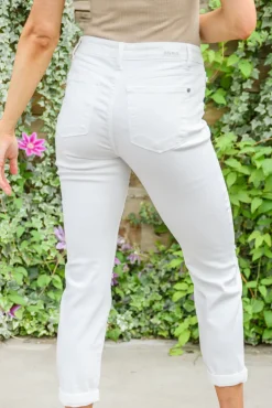 Mid-Rise Boyfriend Destroyed White Jeans by Judy Blue
