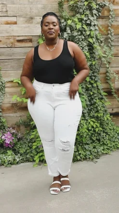 Mid-Rise Boyfriend Destroyed White Jeans by Judy Blue