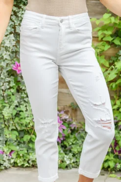 Mid-Rise Boyfriend Destroyed White Jeans by Judy Blue